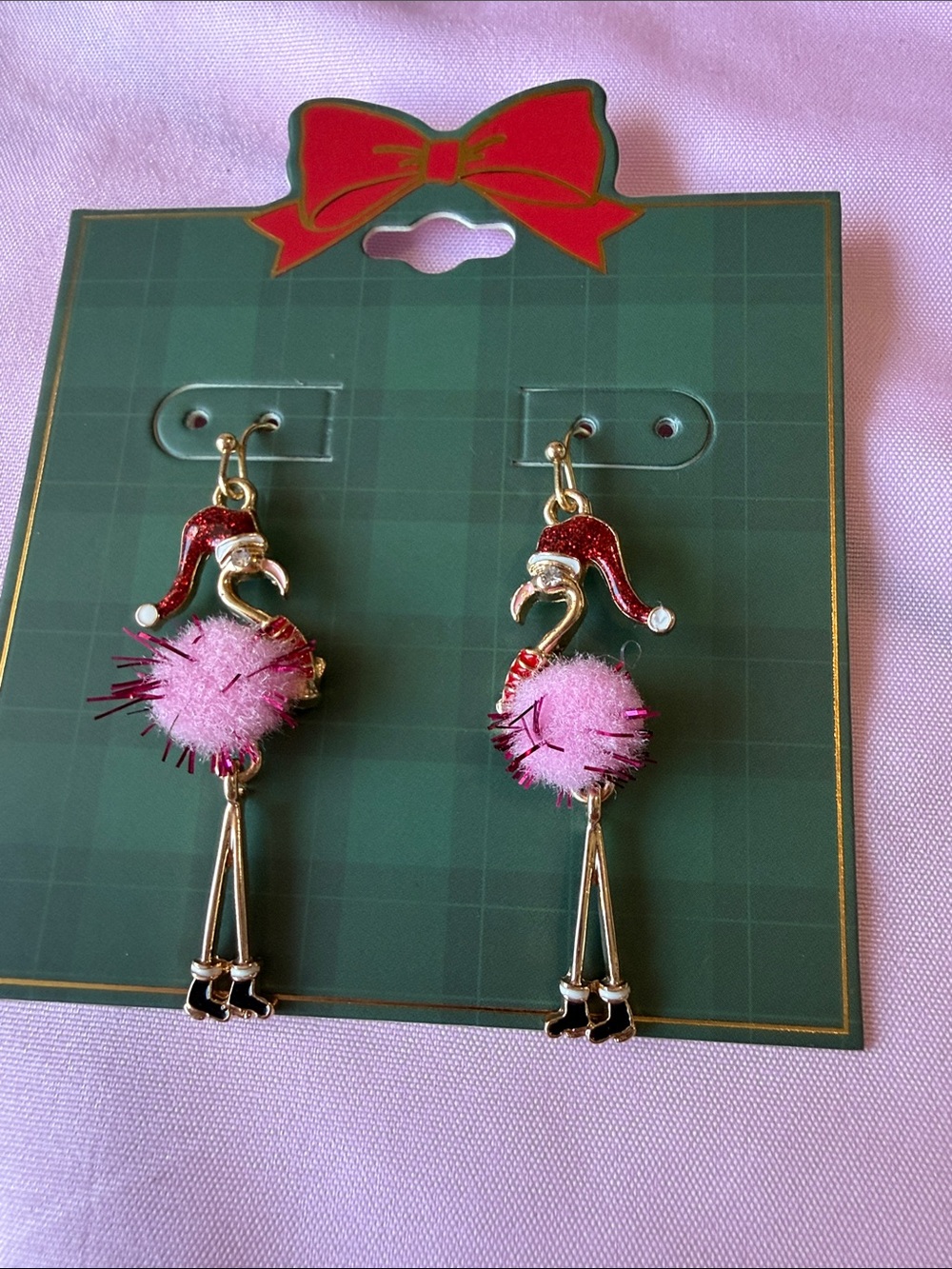 Festive Pink Pom Pom Flamingo Drop Earrings - Brand Unspecified